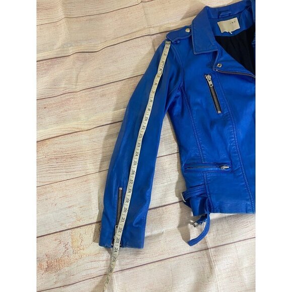 IRO Women's Luigaspe Blue Lamb Skin Designer Leather Moto Jacket - 2 - Picture 13 of 16